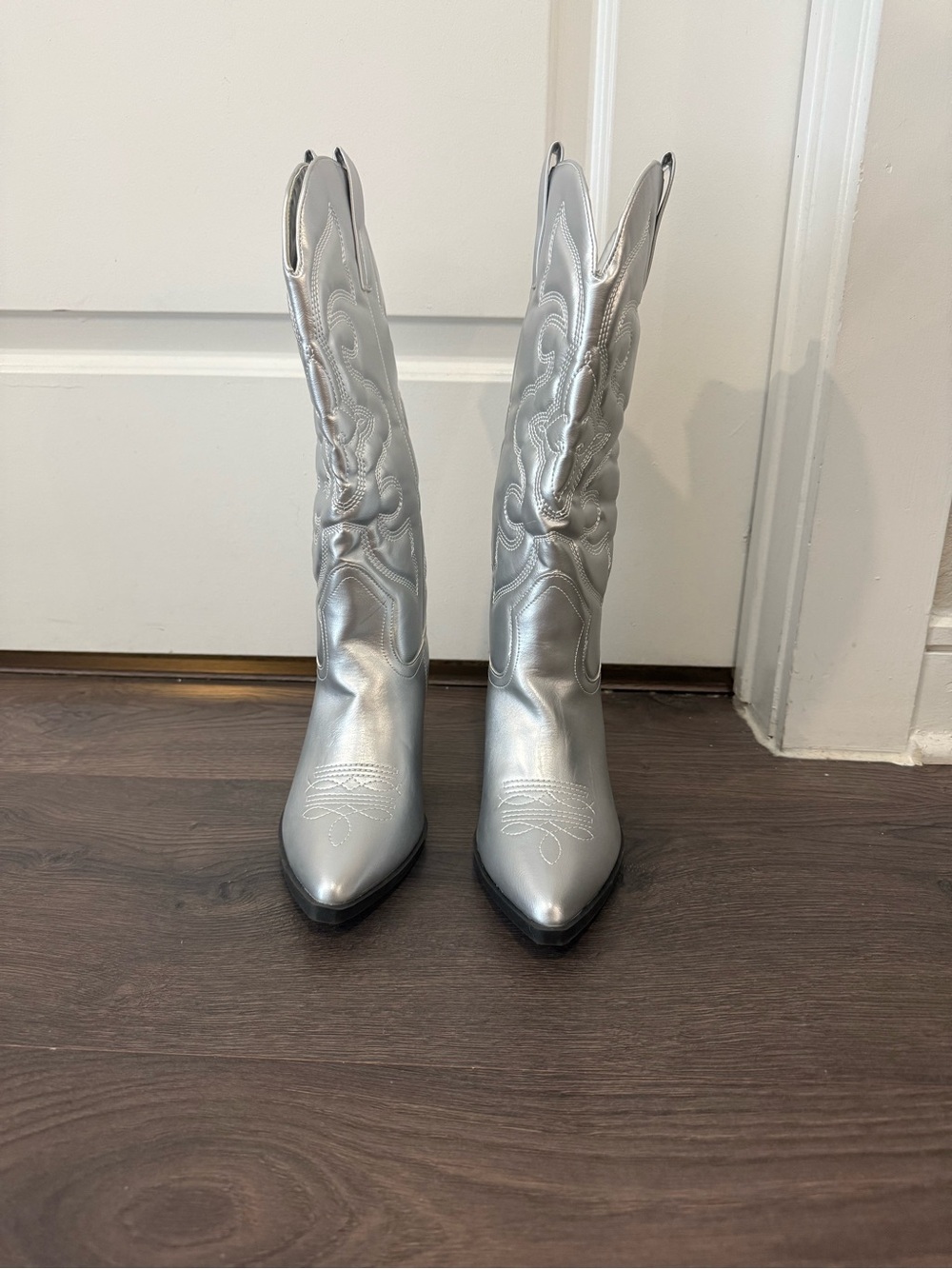 Silver Metallic Western Knee-High Boots - Women's never worn